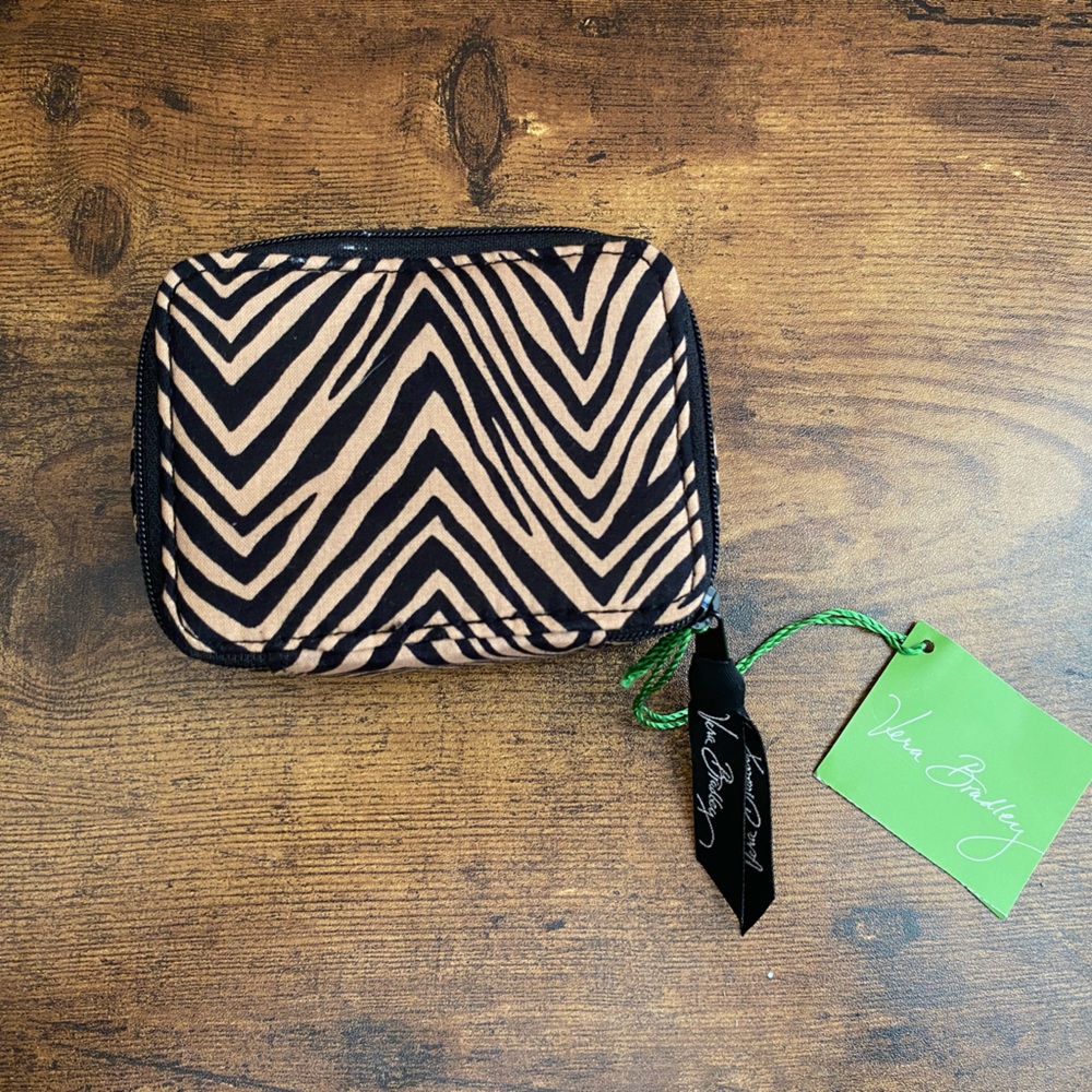Vera Bradley Original Bag Travel Pill Case "Zebra" Brown Animal Print padded